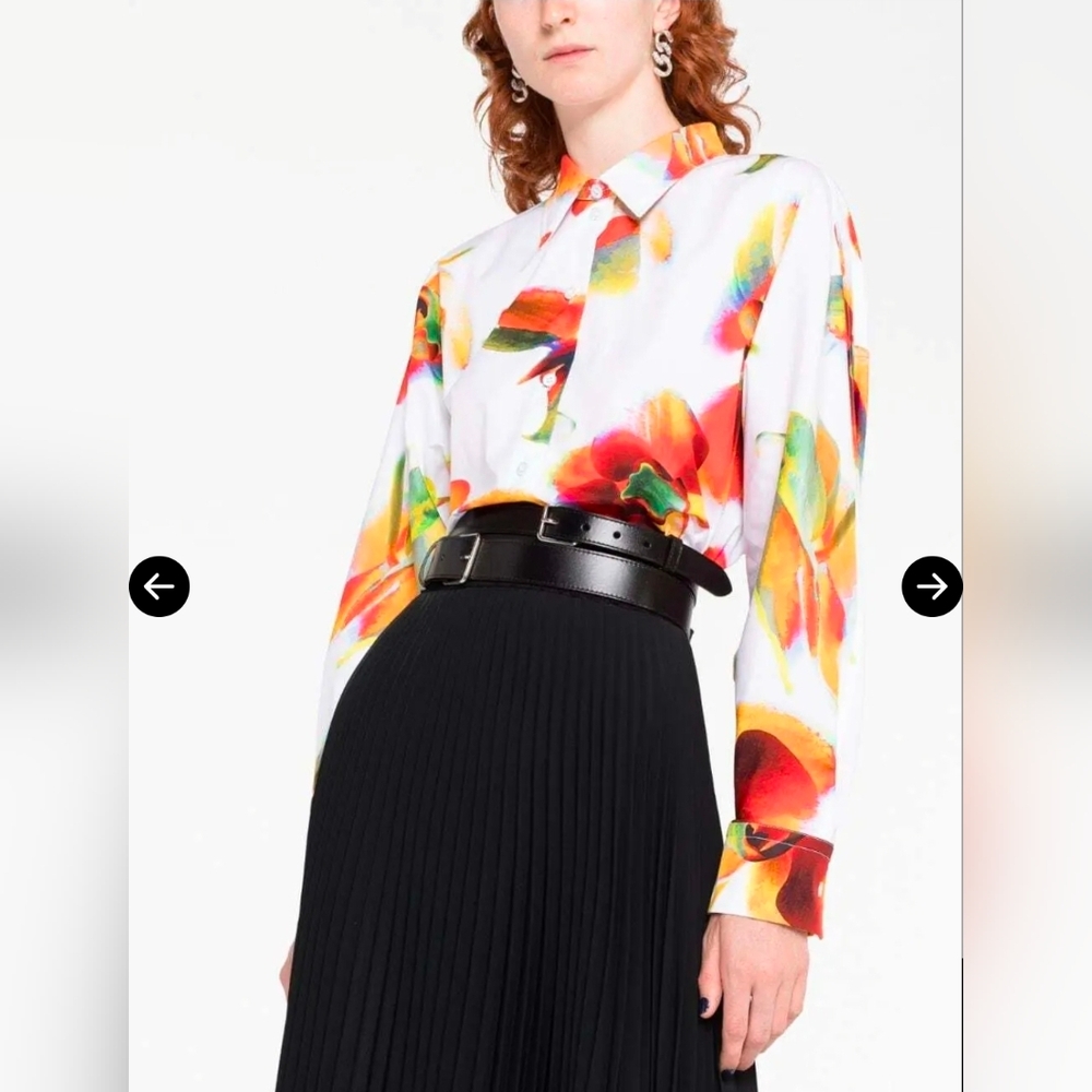 NEW ALEXANDER MCQUEEN Solarised Orchid Floral Cotton Cropped Blouse Shirt Top M